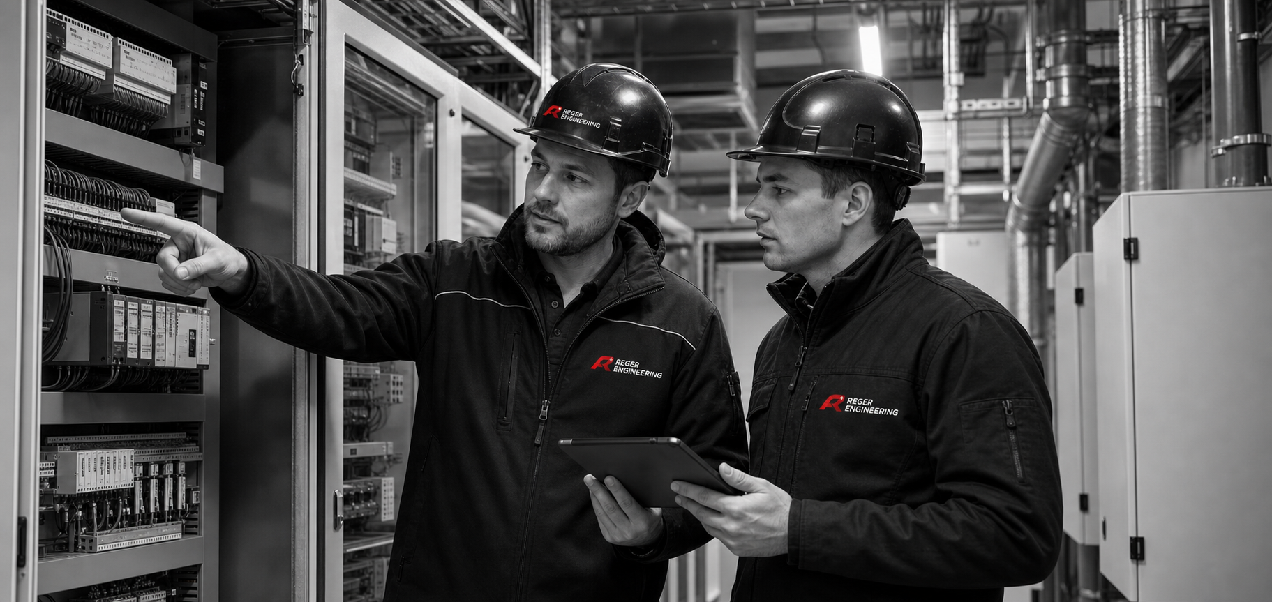 Reger Engineering Elektrofachkräfte an einer technischen Anlage